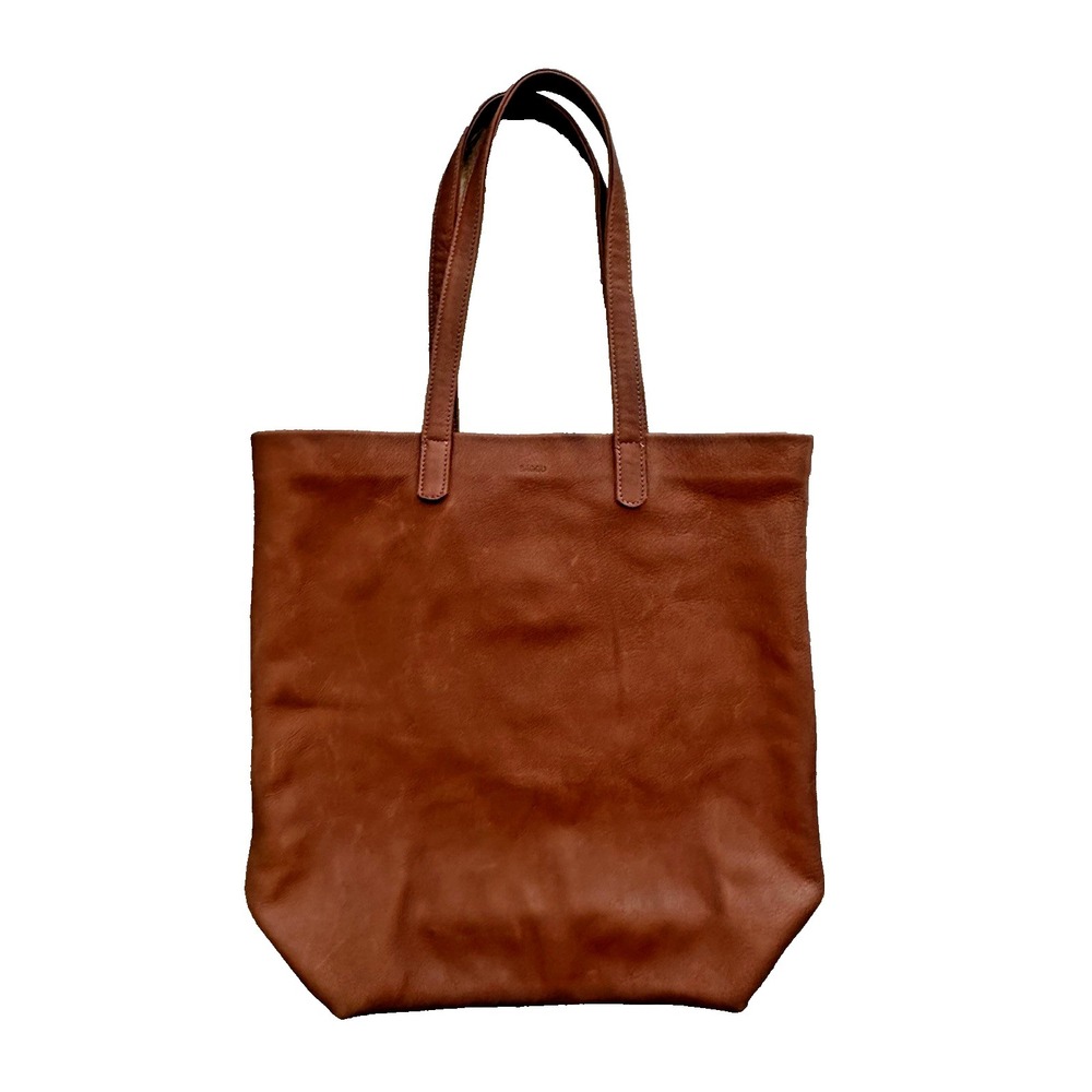 Baggu Tote Bag Brown Natural Milled Leather Double Handle Shoulder Made in USA